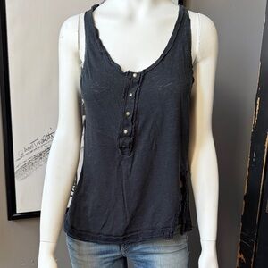 We The Free Black Button-Front Tank Top